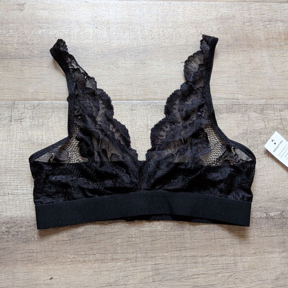 Kilo Brava/Underclub Triangle Bralette Sz Medium Black Lace Unlined Wireless